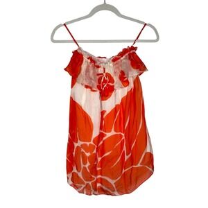 Y2K Milly Of New York Blouse Women's Orange Strapless Silk Ruffle Tube Top Sz 2